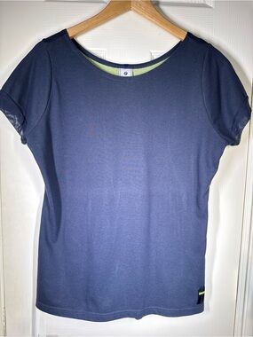 BMW Navy Short-Sleeve Women's Performance Tee with Lime Trim Sz L